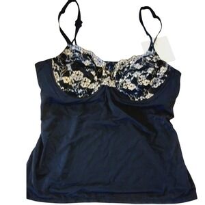 Amoena Intimates 38B Bra/Cami Slip Black‎ Underwire Lace Cups Adj. Straps NWT